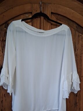 LOFT White Ruffle Sleeve Blouse